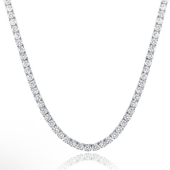 18k white gold plated round cubic zirconia tennis necklace for men and women - Picture 5 of 7